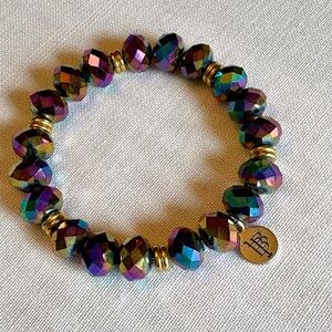 Bourbon and Bowties Iridescent Multi-Color Beaded Stretch Bracelet, Gold Accents